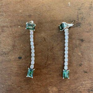 Swarovski Mesmera Drop Earrings With Green Crystal Squares | Excellent Condition
